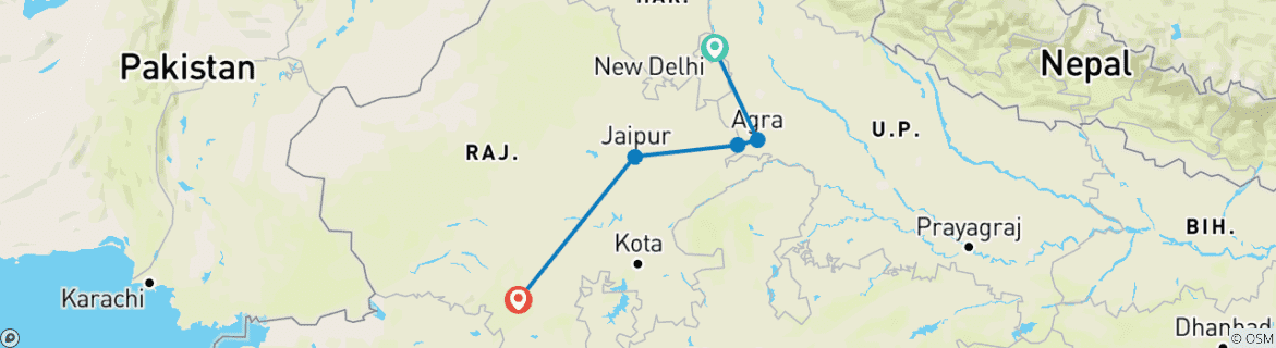 Karte mit der Reiseroute