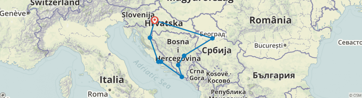 Image of a map showing the route of the tour