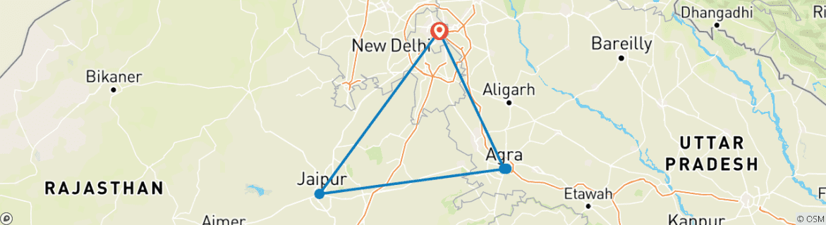 Image of a map showing the route of the tour