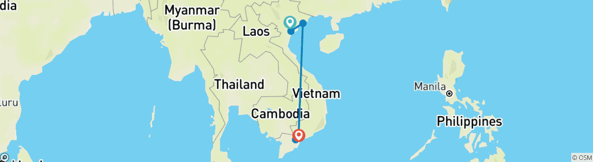 Image of a map showing the route of the tour