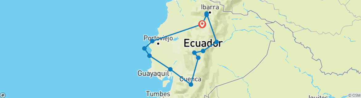 Image of a map showing the route of the tour