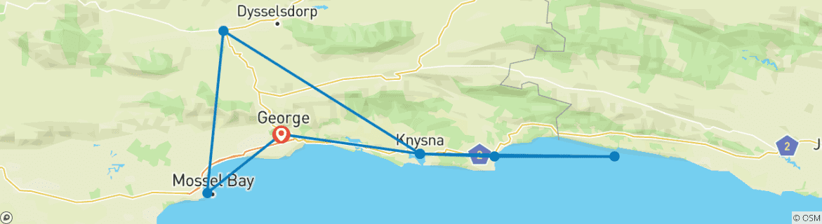 Image of a map showing the route of the tour