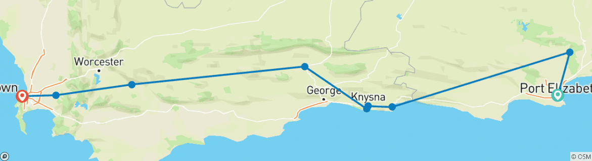 Image of a map showing the route of the tour