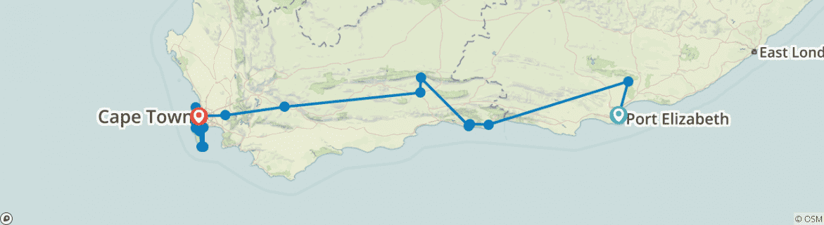 Image of a map showing the route of the tour