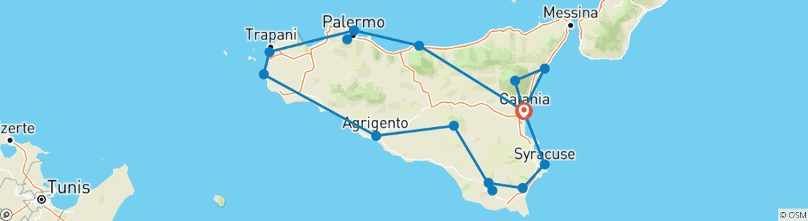 Image of a map showing the route of the tour