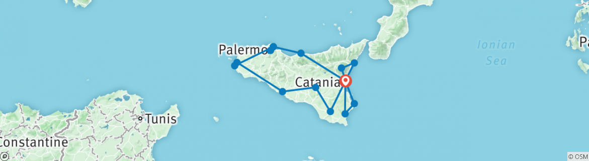 Image of a map showing the route of the tour