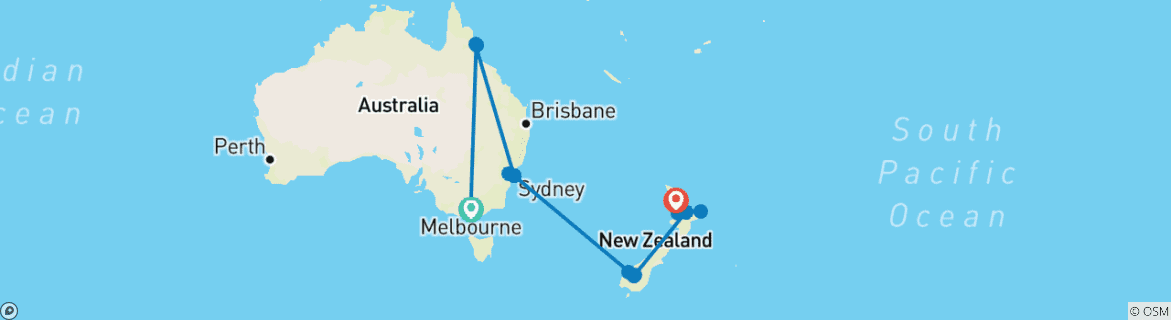 Image of a map showing the route of the tour