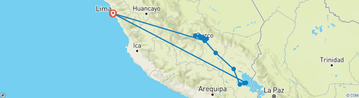 Image of a map showing the route of the tour