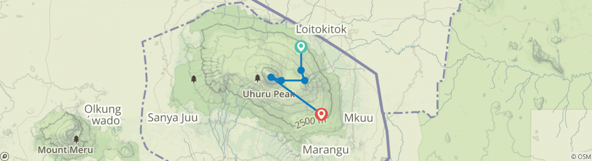 Image of a map showing the route of the tour