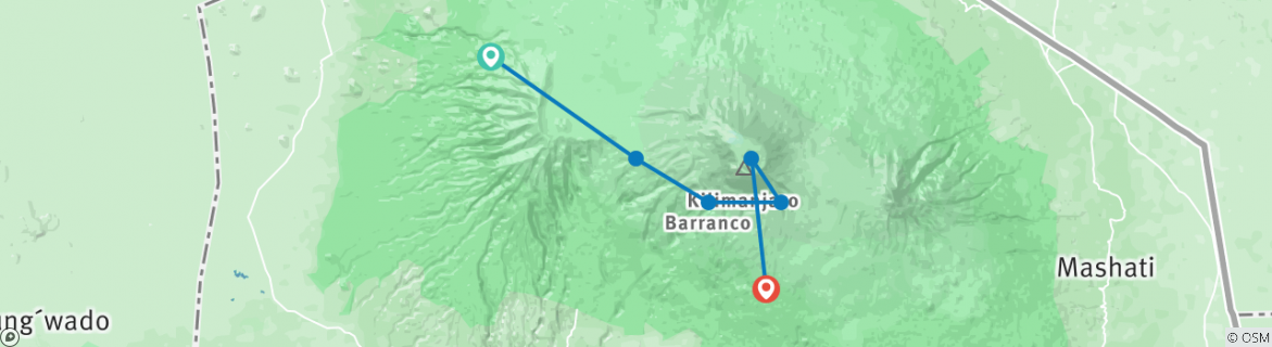 Image of a map showing the route of the tour