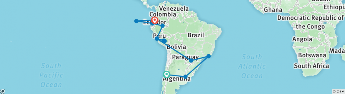 Image of a map showing the route of the tour