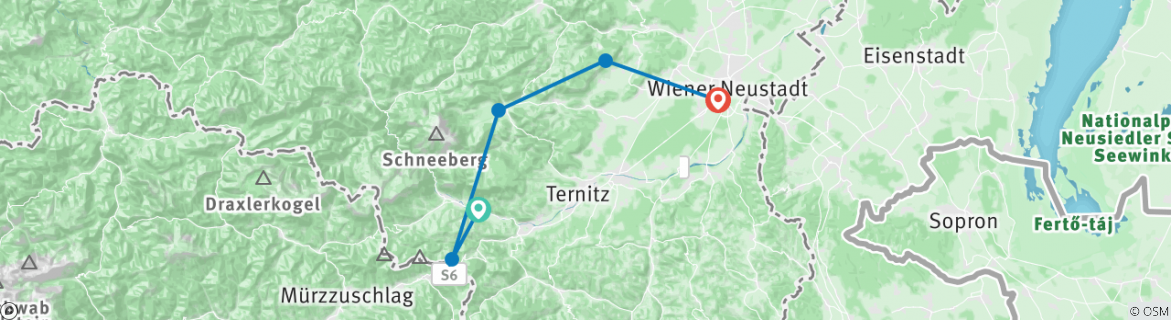 Image of a map showing the route of the tour