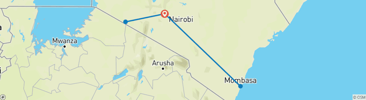 Image of a map showing the route of the tour