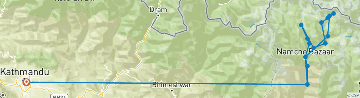 Image of a map showing the route of the tour