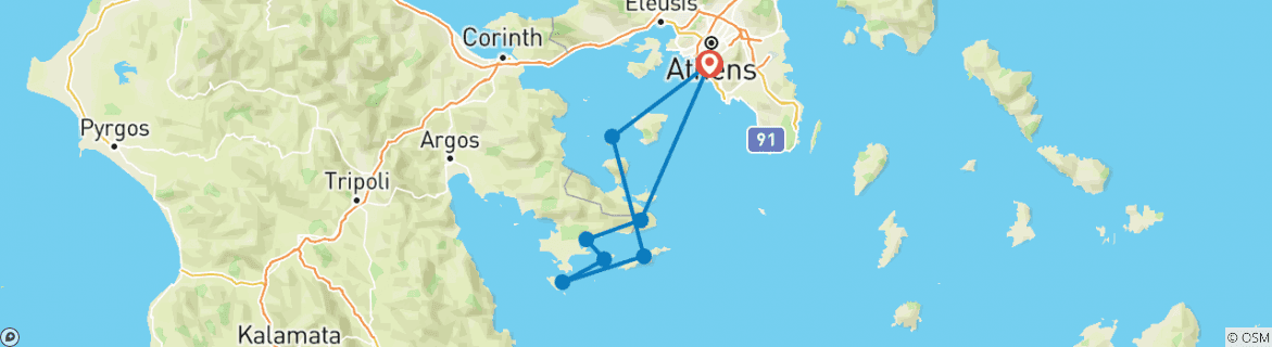 Image of a map showing the route of the tour