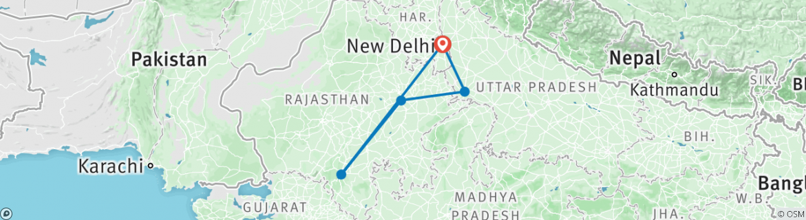Image of a map showing the route of the tour