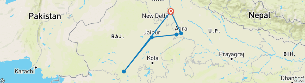 Image of a map showing the route of the tour