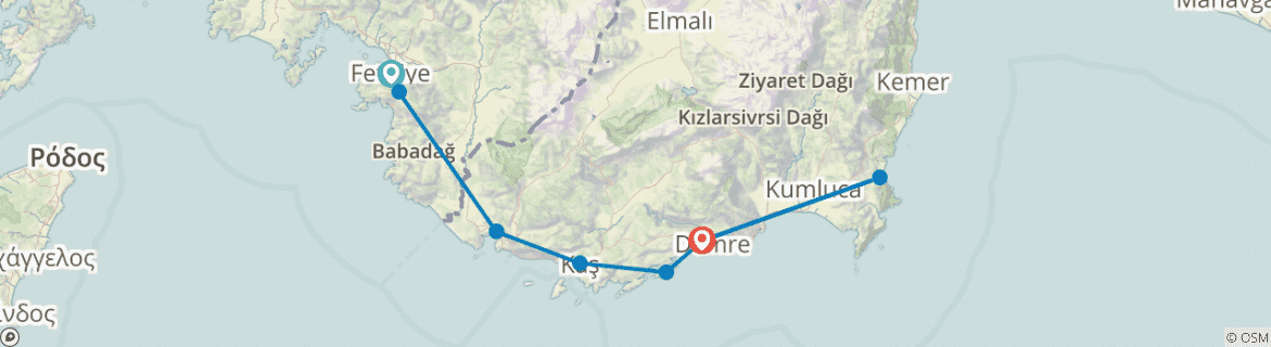 Image of a map showing the route of the tour