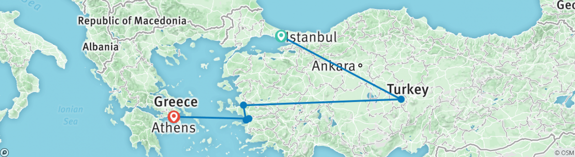 Image of a map showing the route of the tour