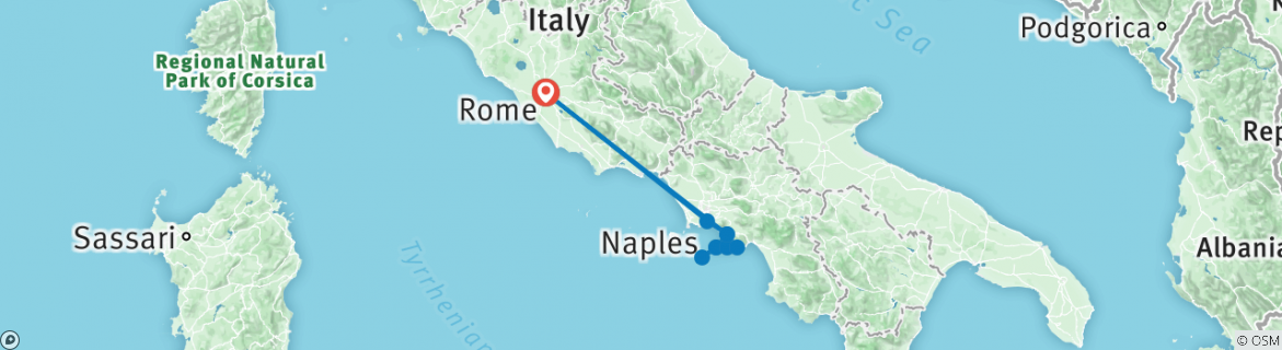 Image of a map showing the route of the tour