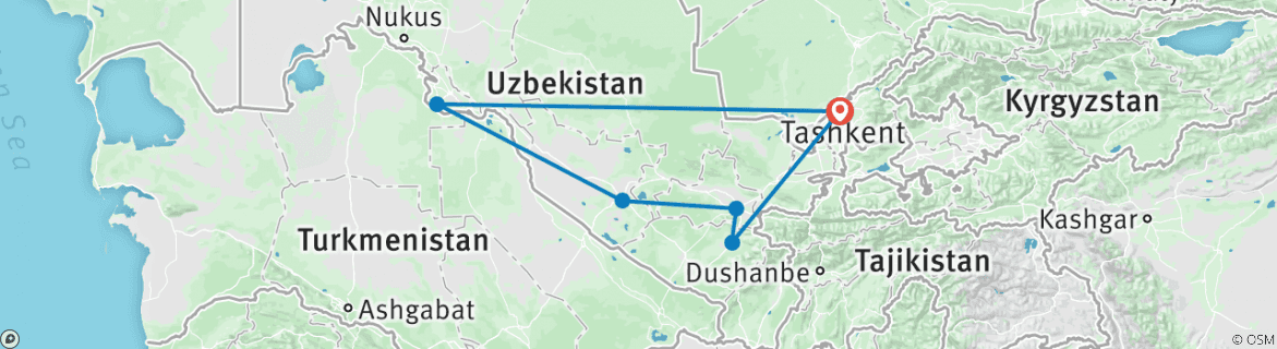 Image of a map showing the route of the tour