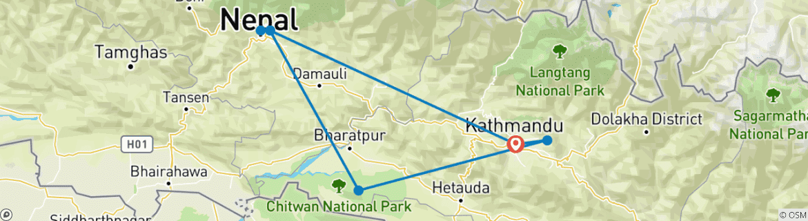 Image of a map showing the route of the tour
