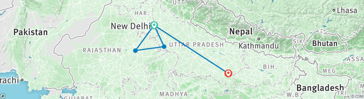 Image of a map showing the route of the tour
