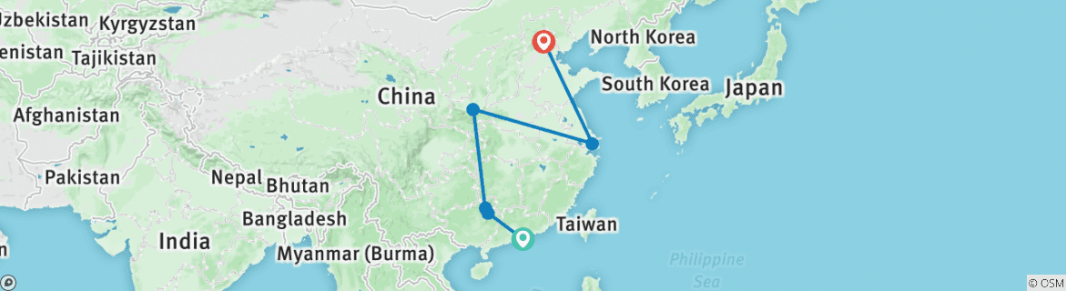 Image of a map showing the route of the tour