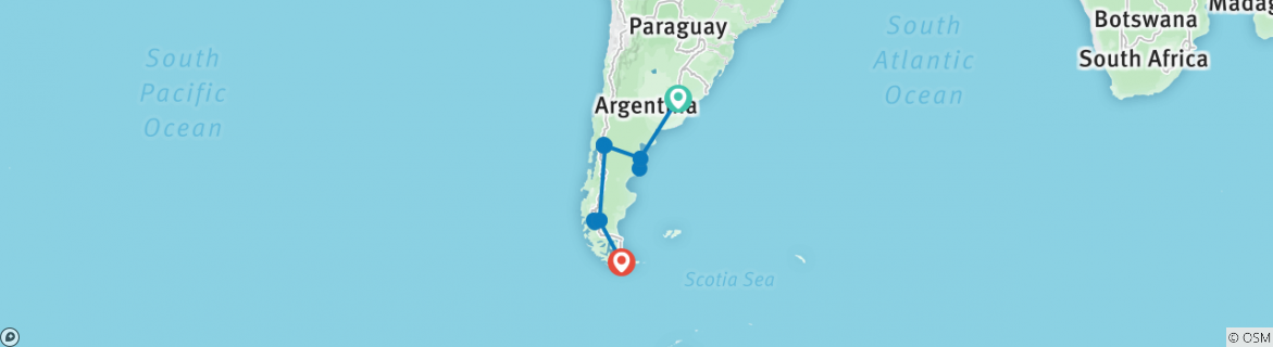 Image of a map showing the route of the tour