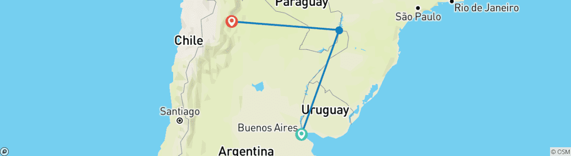 Image of a map showing the route of the tour