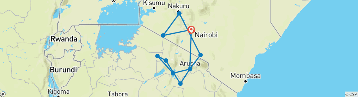 Image of a map showing the route of the tour