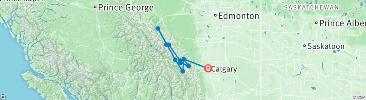 Image of a map showing the route of the tour