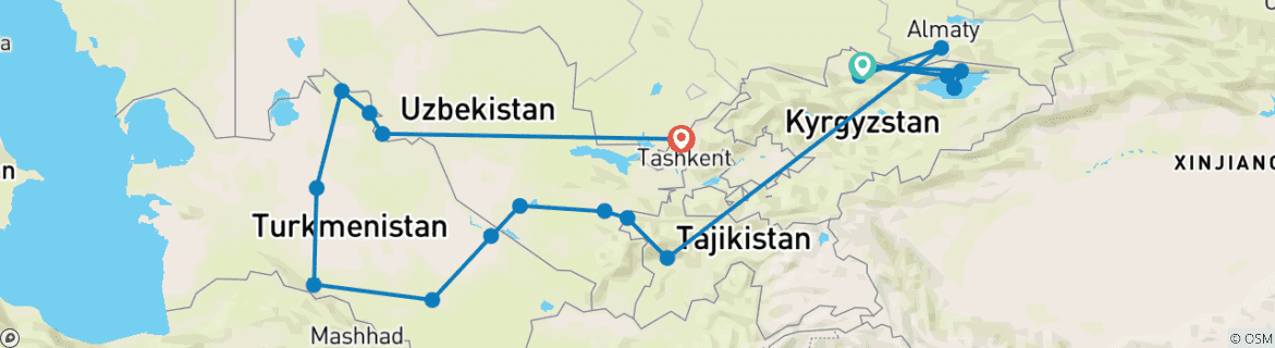 Karte von Zentralasien inkl. Seidenstraße Rundreise