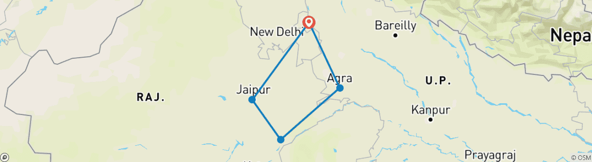 Image of a map showing the route of the tour