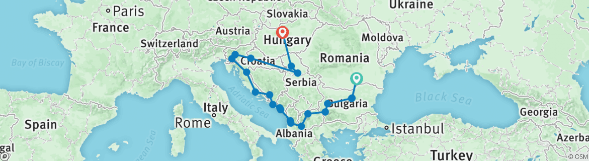 Image of a map showing the route of the tour