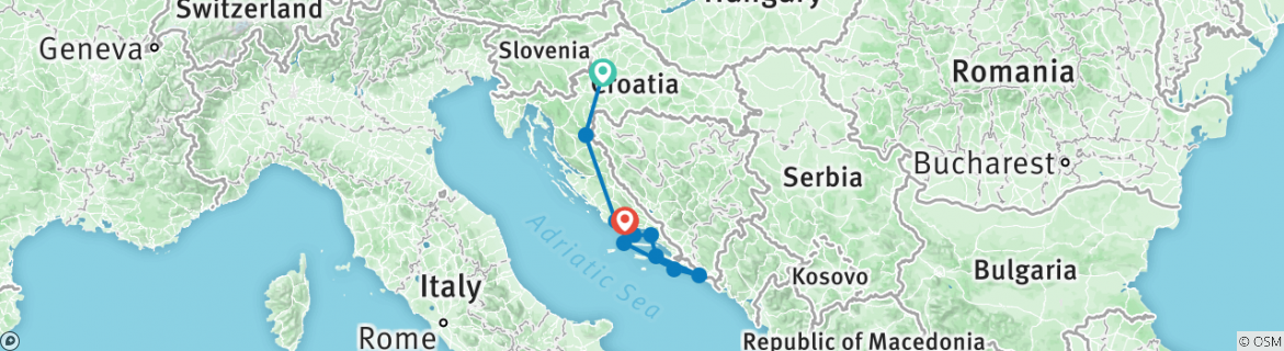 Image of a map showing the route of the tour