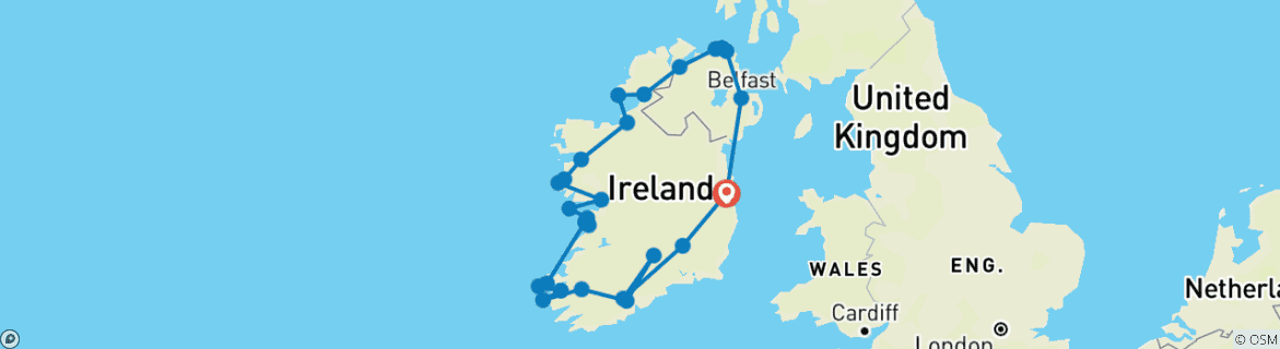 Image of a map showing the route of the tour