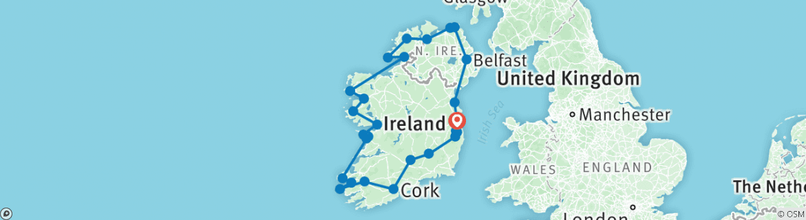 Image of a map showing the route of the tour
