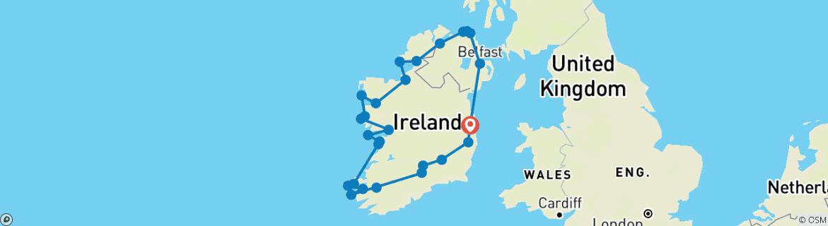 Image of a map showing the route of the tour