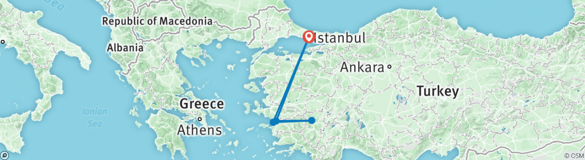 Image of a map showing the route of the tour