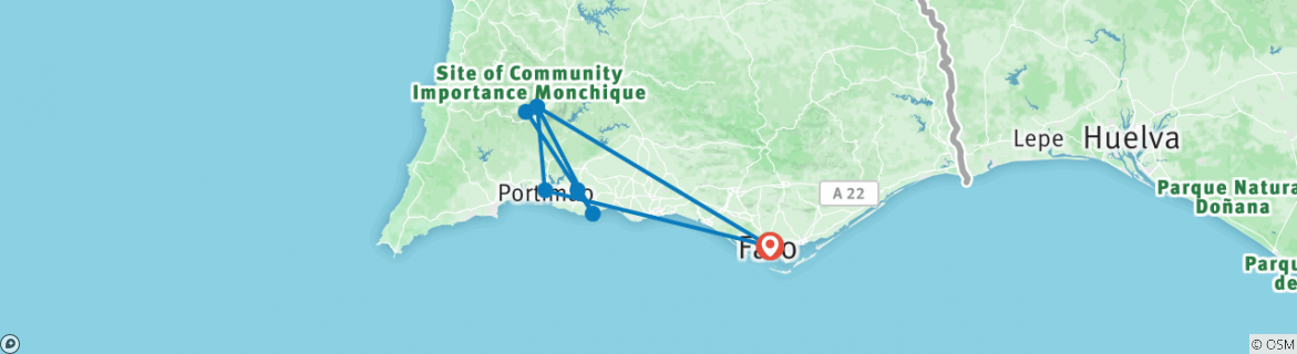Image of a map showing the route of the tour
