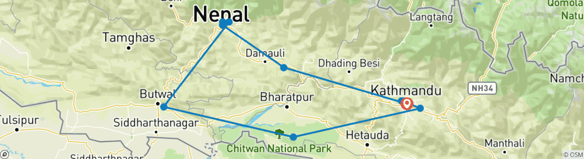 Image of a map showing the route of the tour