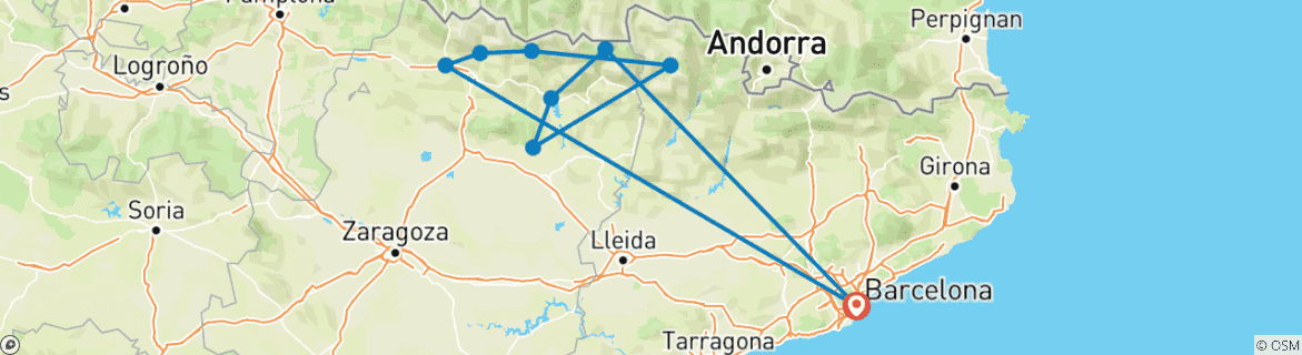 Image of a map showing the route of the tour
