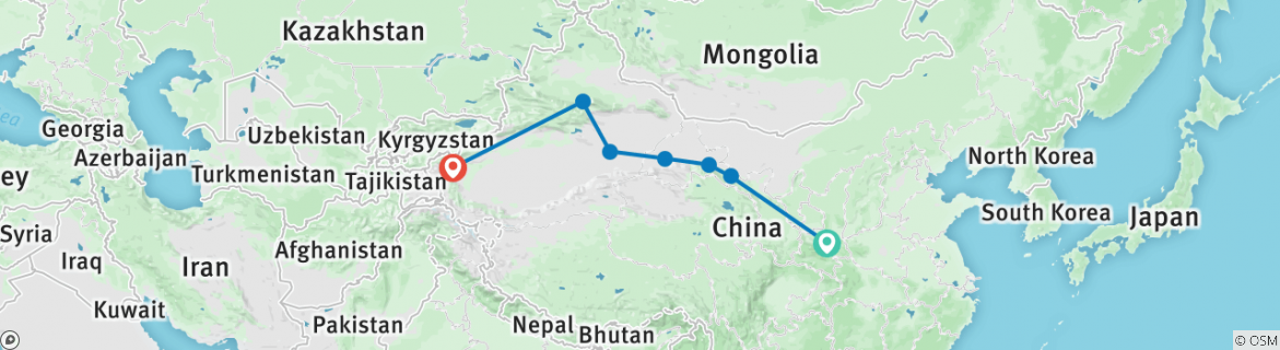 Image of a map showing the route of the tour