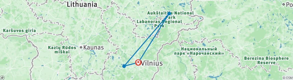 Image of a map showing the route of the tour