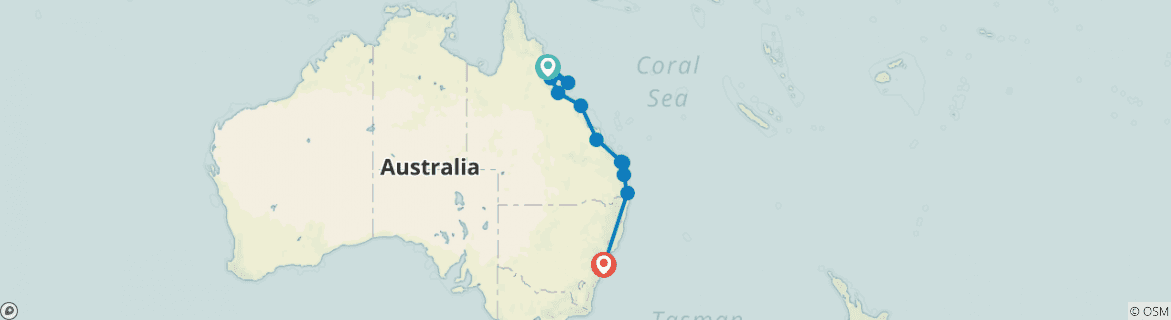 Image of a map showing the route of the tour