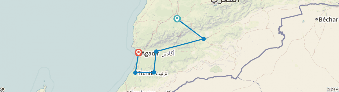 Image of a map showing the route of the tour