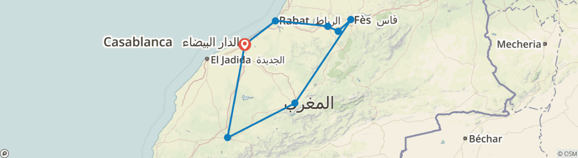 Image of a map showing the route of the tour