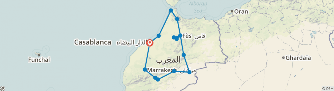 Image of a map showing the route of the tour