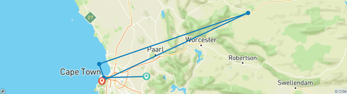 Foto van een kaart met de route van de rondreis